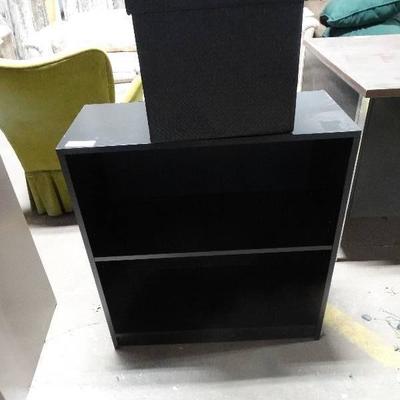 Black Shelf Unit and Lidded Storage Cube.