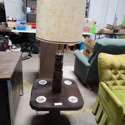 Wood end table w/built in lamp & inset coasters.
