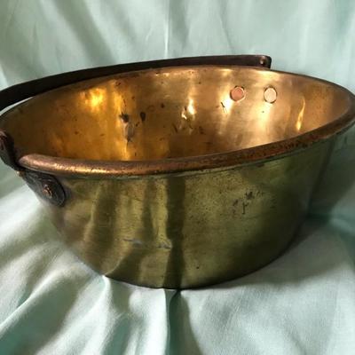 Large Solid Brass Bucket w/Wrought Iron Handle (6”h x 14”dia) $60