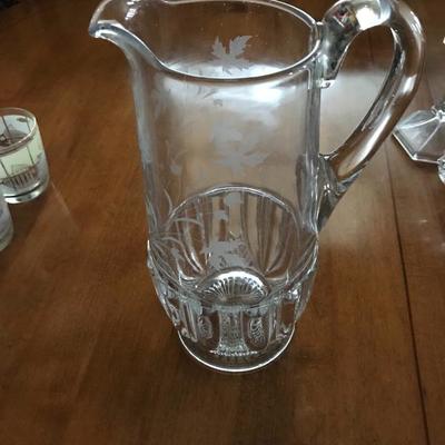 Antique Etched Crystal Water Pitcher (11”h) $40
