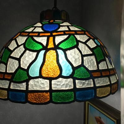 Tiffany Style Stained & Leaded Glass 1970’s Hanging Lamp (16”dia x 10”h)  $80