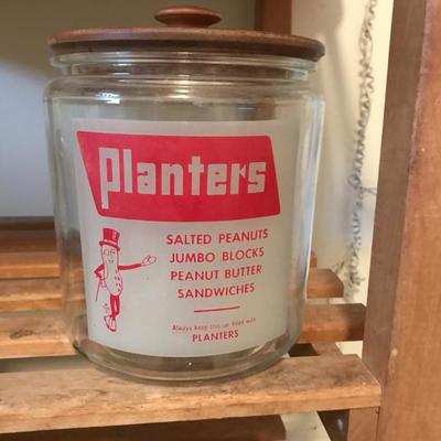 Planterâ€™s Peanuts Old Store Display Jar w/Wood Lid  $40