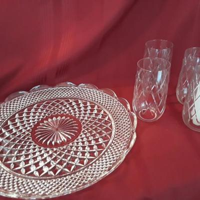 Fine glass tray and 4 candle surrounds