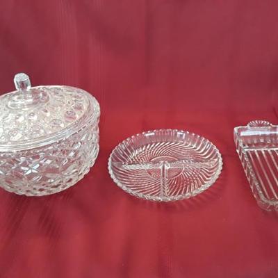 Glass bowl with lid, dish, butter dish