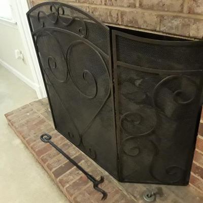 Fireplace screen with poker