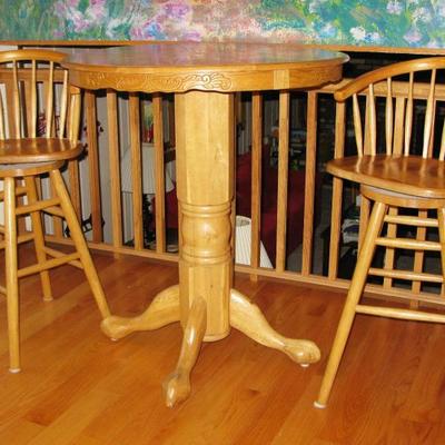 oak pub height table and 2 stools BUY IT NOW 235.00
