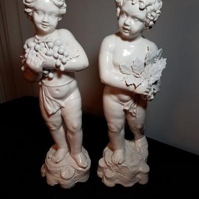 Two White Ceramic Cherubs