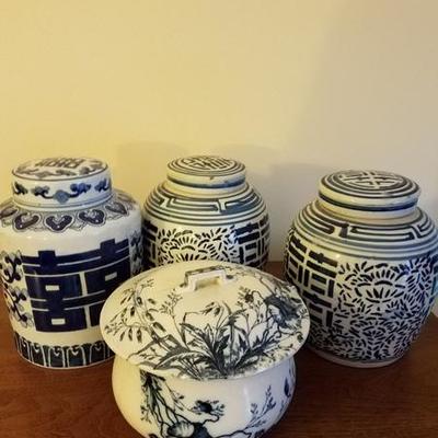 Asian-Style Ceramic Porcelain Covered Jars