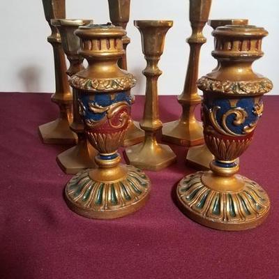 Brass Candleholders & Two Asian Resin