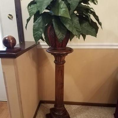 Wooden Plant Stand with Artificial Plant