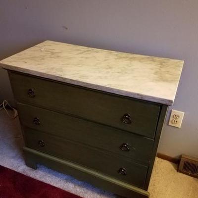 Three-Drawer Green Chest with Marble Top