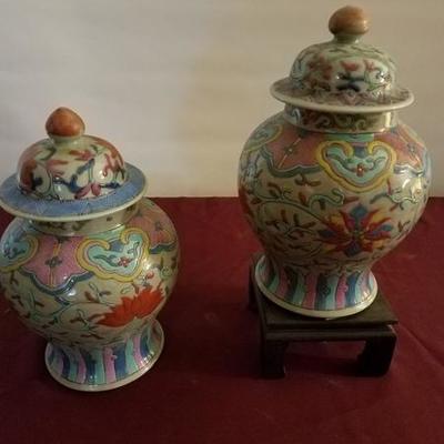 Two Asian Porcelain Lidded Vases