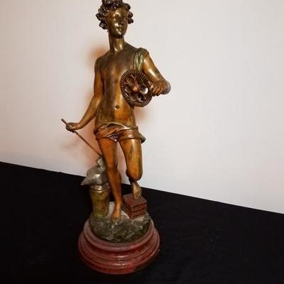 Metal Roman Statue on Wood Base