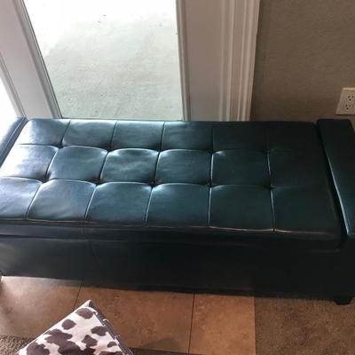 Teal Blue Leather Storage Ottoman - Perfect!
