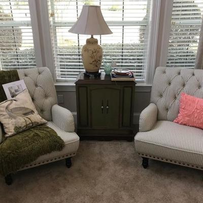 Pier One Chairs -- seersucker fabric with a great end table/cabinet