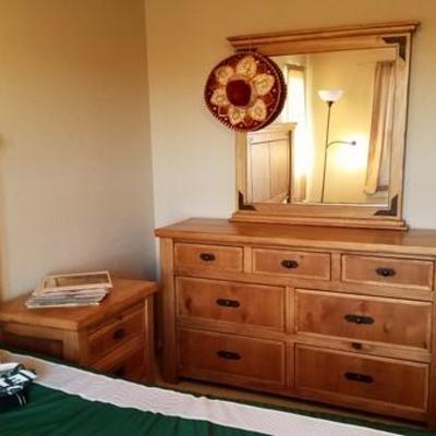 Rustic Dresser with Mirror (matches Bed Frame + 2 Night Stands and Side Table
