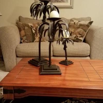 Wood Top Metal Legs Coffee Table (and 2 Side Tables) -Like New!!