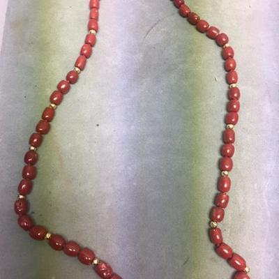 Chinese Coral Bead Necklace,Silver Clasp
