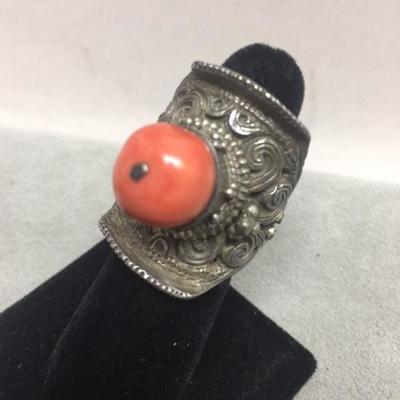 Chinese Silver Coral Ring