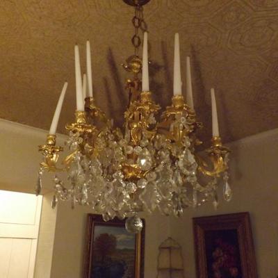 Non Electric Crystal Gilt Chandelier 12 Candles