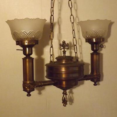 Brass Gas Ceiling Fixture with Chimneys not pictured