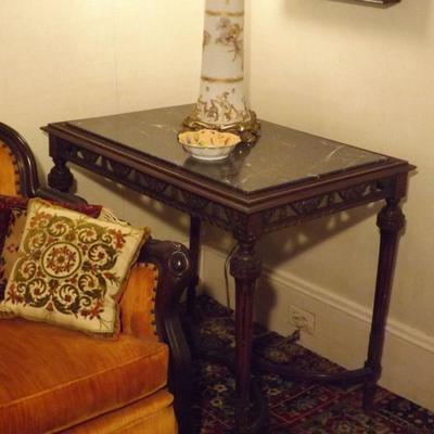 Marble Top Wood Parlor Table