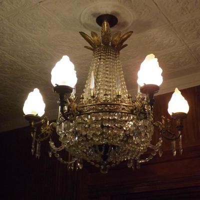 Crystal Chandelier with Flame Glass Shades