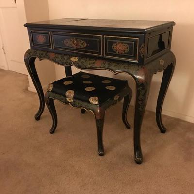 Chinoiserie Hand Paintrd Vanity & Stool (30.5”w x 38.5” h x 17”d)  $400