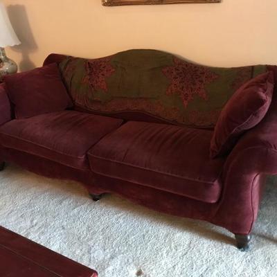 Claret Camelback Two Cushion Sofa (94â€w x 35â€h x 35â€d)  $400