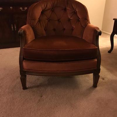 Tufted Back Deep Rose Velour Club Chair (30”w x 30”h x 30”d) $200
