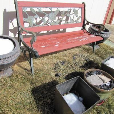 Wrought Iron Bench w/Pots
