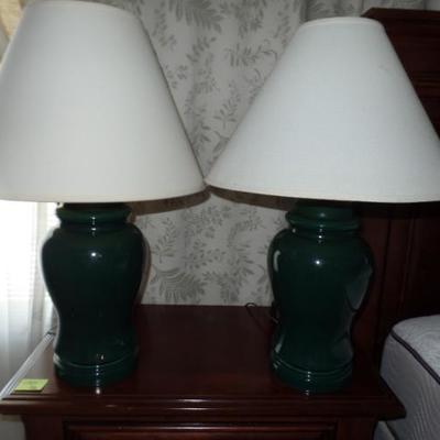 Two Matching Green Lamps