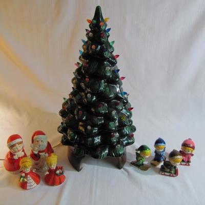 Christmas Tree Lamp & Hand Painted Figurines