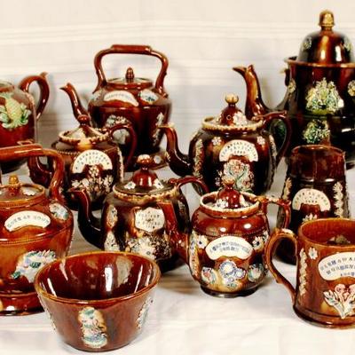 Collection of Measham Ware Teapots ecetera