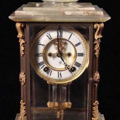 French Marble & Brass Mantle Clock 