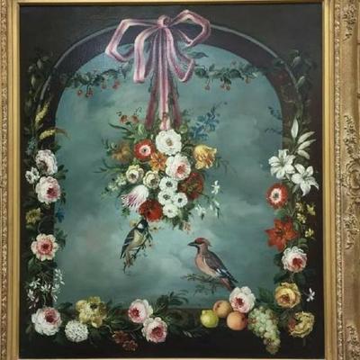 Original Oil on Canvas by listed artist Jeannine Albert. presented in a gold antique gilt geeso frame measuring 35