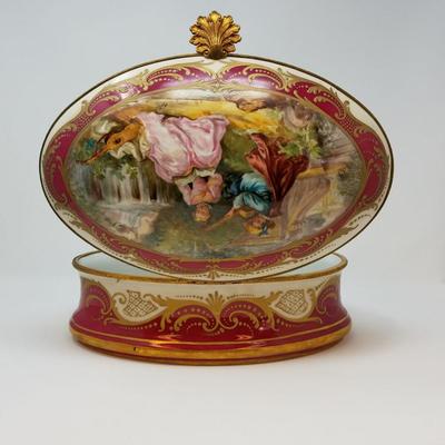 Large Beautifully painted Porcelain box signed by the artist 