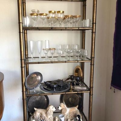 Vintage Stemware, Silverplate and Dog Related Statues...