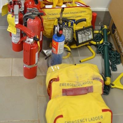 Emergency ladders and fire extinguishers