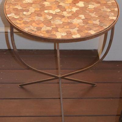 Contemporary wrought iron accent table with glass top