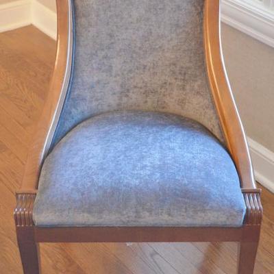 Pair of Designer Regency style side chairs with blue velvet upholstery