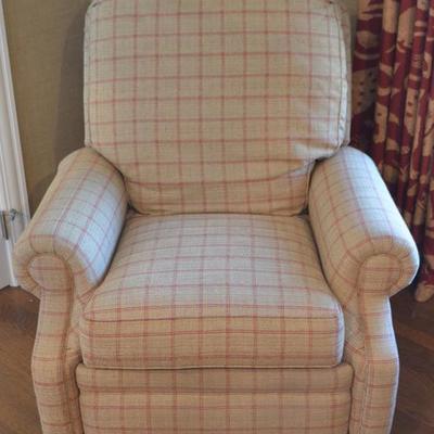 Hancock and Moore arm chair with plaid upholstery and rolled arms