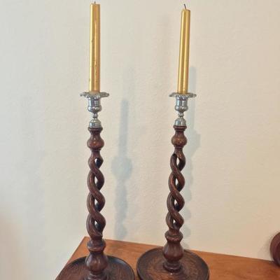 Antique open barley twist candlesticks