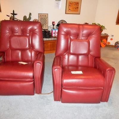 PAIR OF BURGUNDY LEATHER MASSAGE, HEAT AND RECLINING CHAIRS, OH LA LA THE BEST