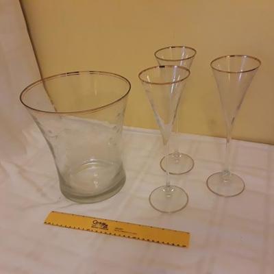 Crystal champagne bucket and flutes