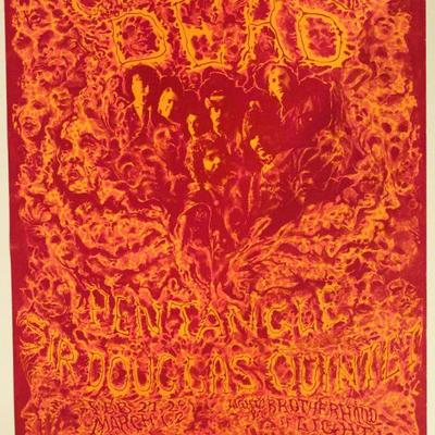 Grateful Dead Pentangle Sir Douglas Quintet Fillmore West Concert Poster BG-162 Second Printing (Bill Graham, 1969)
Artwork by Lee...