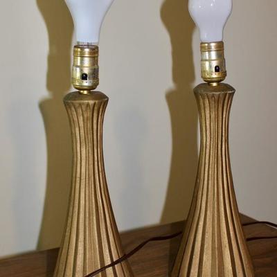 Mid Century Gold Painted Ceramic Lamps in working condition