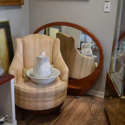 Vintage chair, mirror, bowl and pitcher