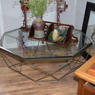 Octagonal coffee table with glass top