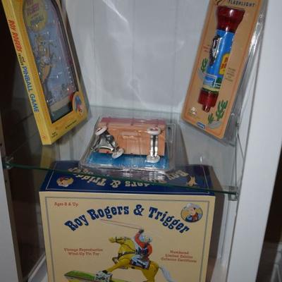 Roy Rogers & Trigger Wind-Up Tin Toy, Pin Ball Game, & Flashlight